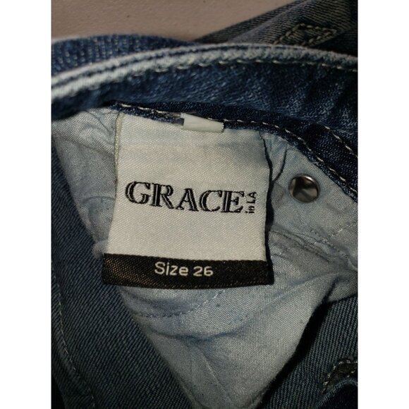 Grace in LA Womens Jeans 4 Stonewash Denim Rhinestone Studded 26" Grunge Street - Picture 9 of 10